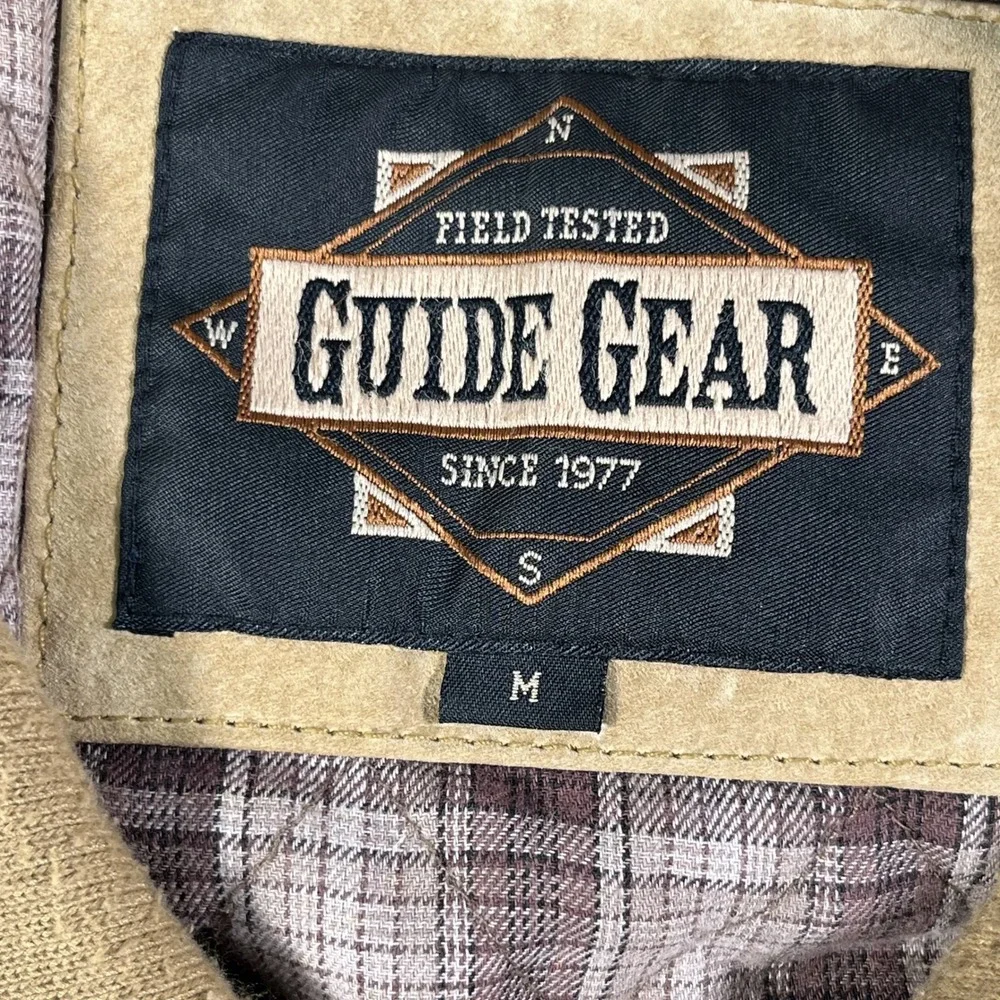 Vintage Guide Gear Jacket Mens Medium Tan Leather Quilted Lined Collared